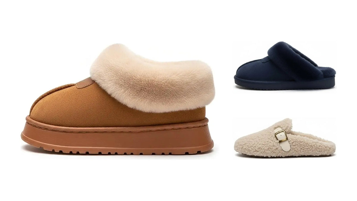 Chaussons chauds pour femme et pour homme, bottine fourrée, mules en peau de mouton et modèle en laine