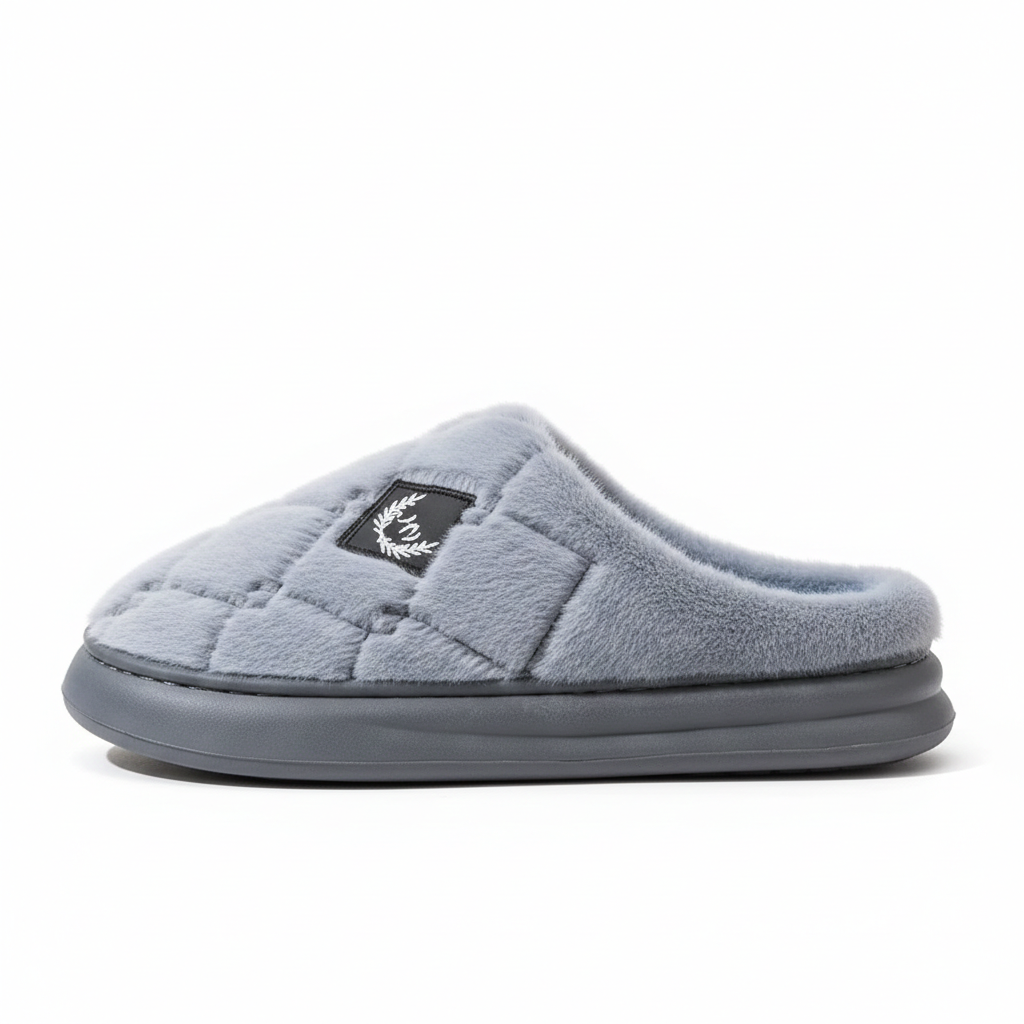 Chausson Homme Fausse Fourrure gris bleu