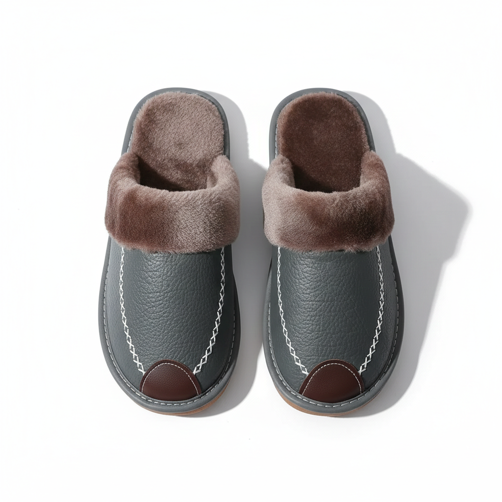 Chaussons_Homme_avec_Fourrure_gris similicuir