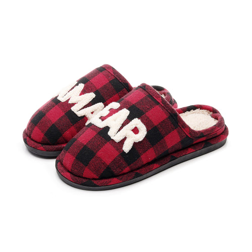 Chaussons en tartan rouge et noir à lettres cousues pour maman Bochausson