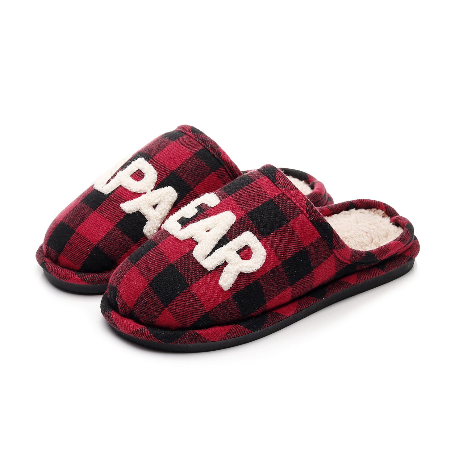 Chaussons homme en tartan rouge et noir à lettres cousues Bochausson