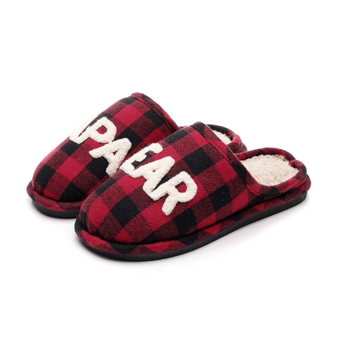Chaussons homme en tartan rouge et noir à lettres cousues Bochausson