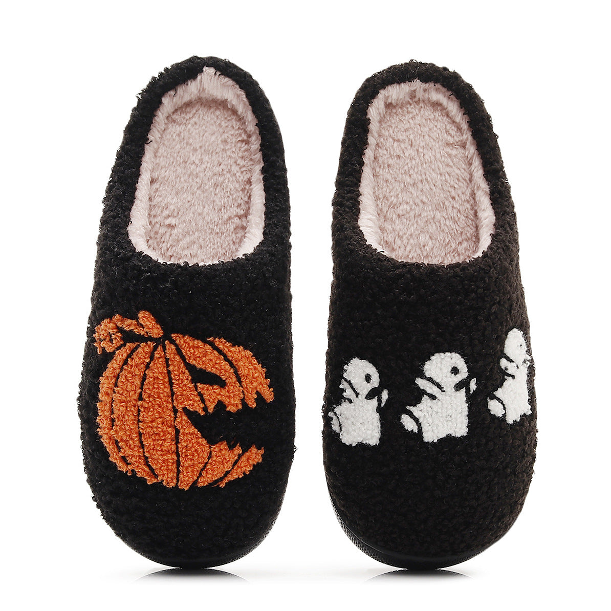 Chaussons noirs Halloween à citrouille et fantômes brodés Bochausson