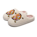 Chaussons moumoute crème à boule disco brodée en relief Bochausson