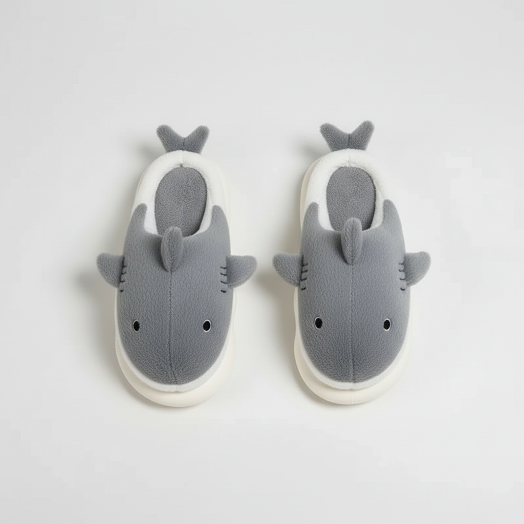 chaussons pantoufles requin gris homme femme rigolos confortables chaud idée cadeau