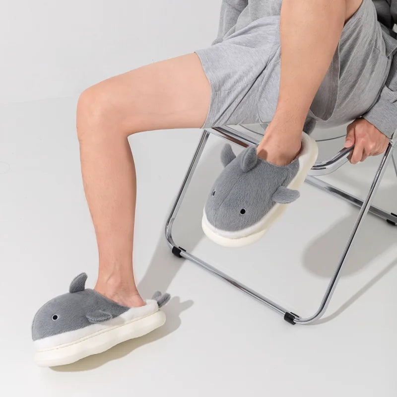chaussons pantoufles requin gris bleu homme femme rigolos confortables chaud moderne tendance
