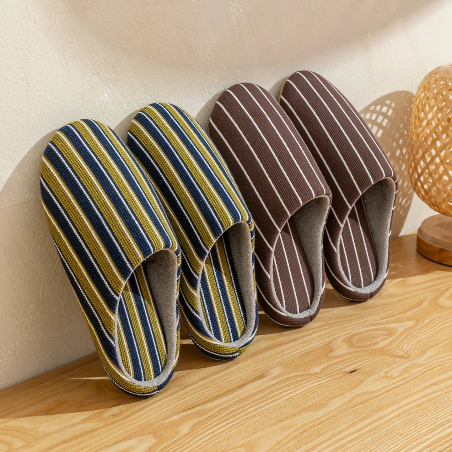Chaussons femme été coton rayé