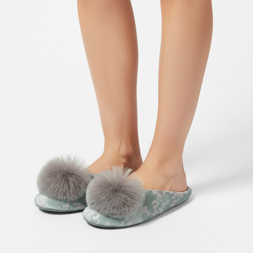 Chaussons en Satin Brodé pour Femme
