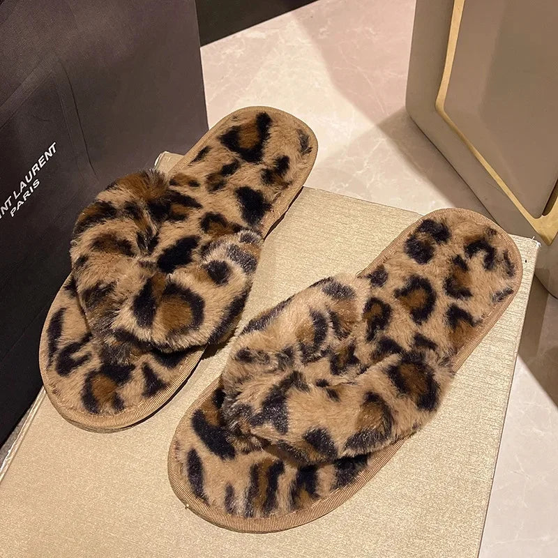Tongs Fausse Fourrure Léopard