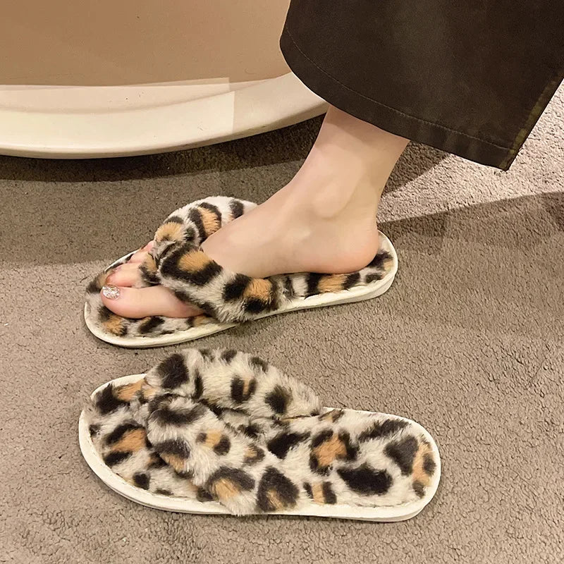 Tongs Fausse Fourrure Léopard