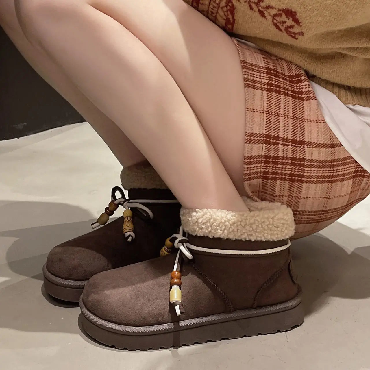 Chaussons Chauds Suedine et Perles