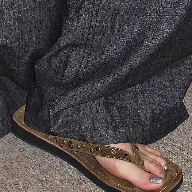Tongs Femme en Cuir Marron
