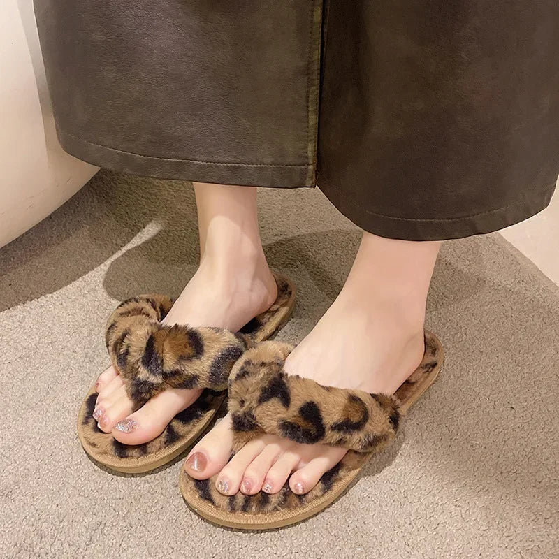 Tongs Fausse Fourrure Léopard