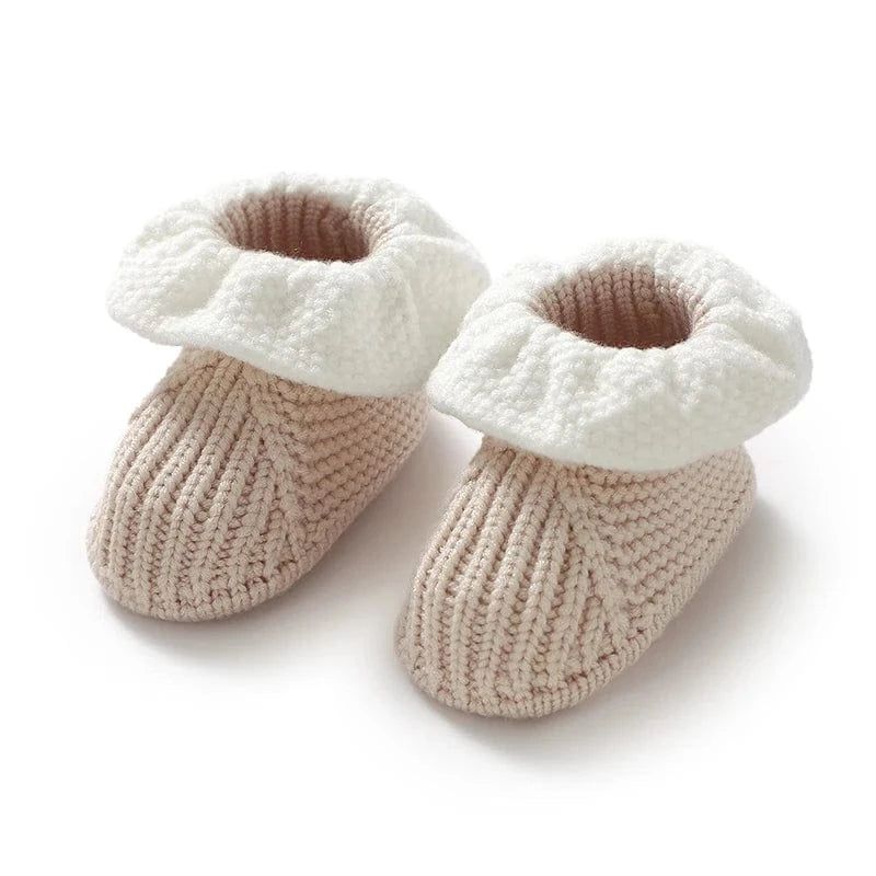 Chausson en Laine Naissance Bébé Base Beige - Bord blanc / 0-3 mois