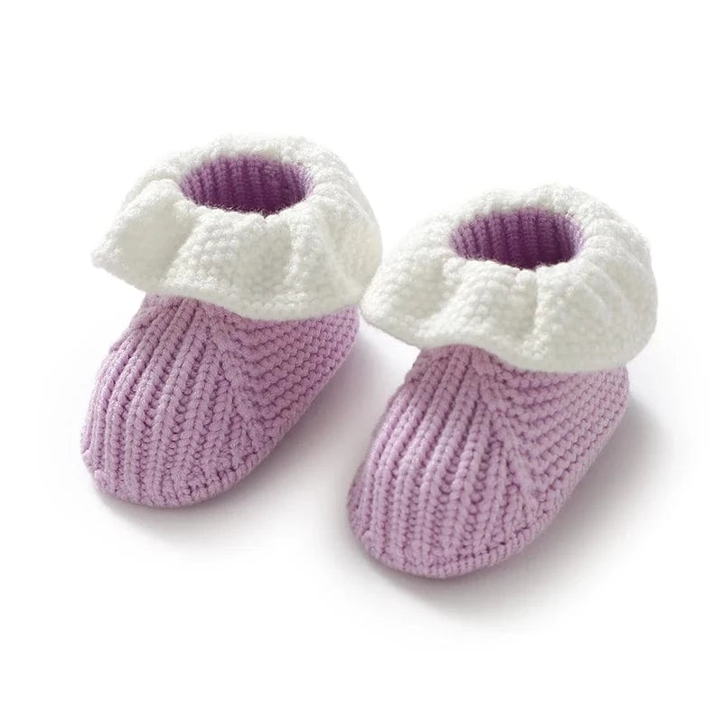 Chausson en Laine Naissance Bébé Base Lila - Bord Blanc / 0-3 mois