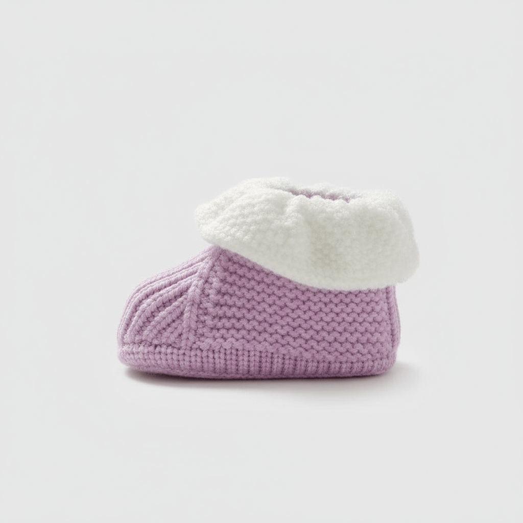 Chausson en Laine Naissance Bébé Base Lila - Bord Blanc / 0-3 mois