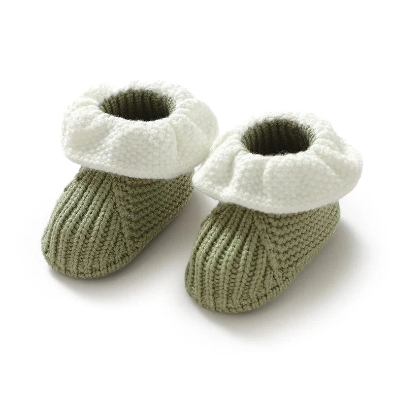 Chausson en Laine Naissance Bébé Base Verte - Bord Blanc / 0-3 mois