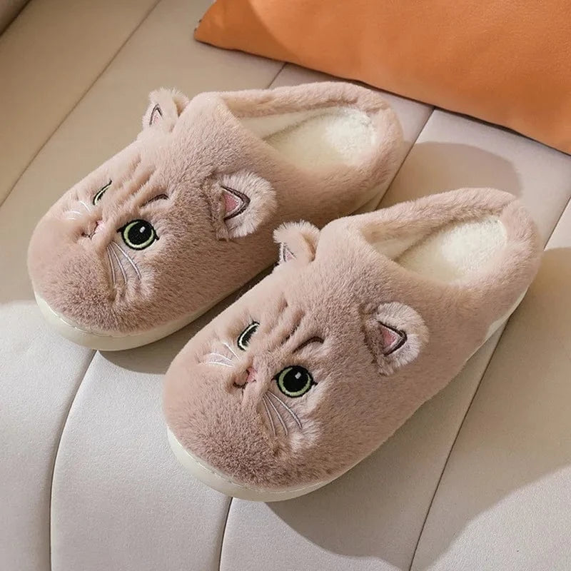 Chaussons Chat d'hiver pour Femme Beige / 36-37