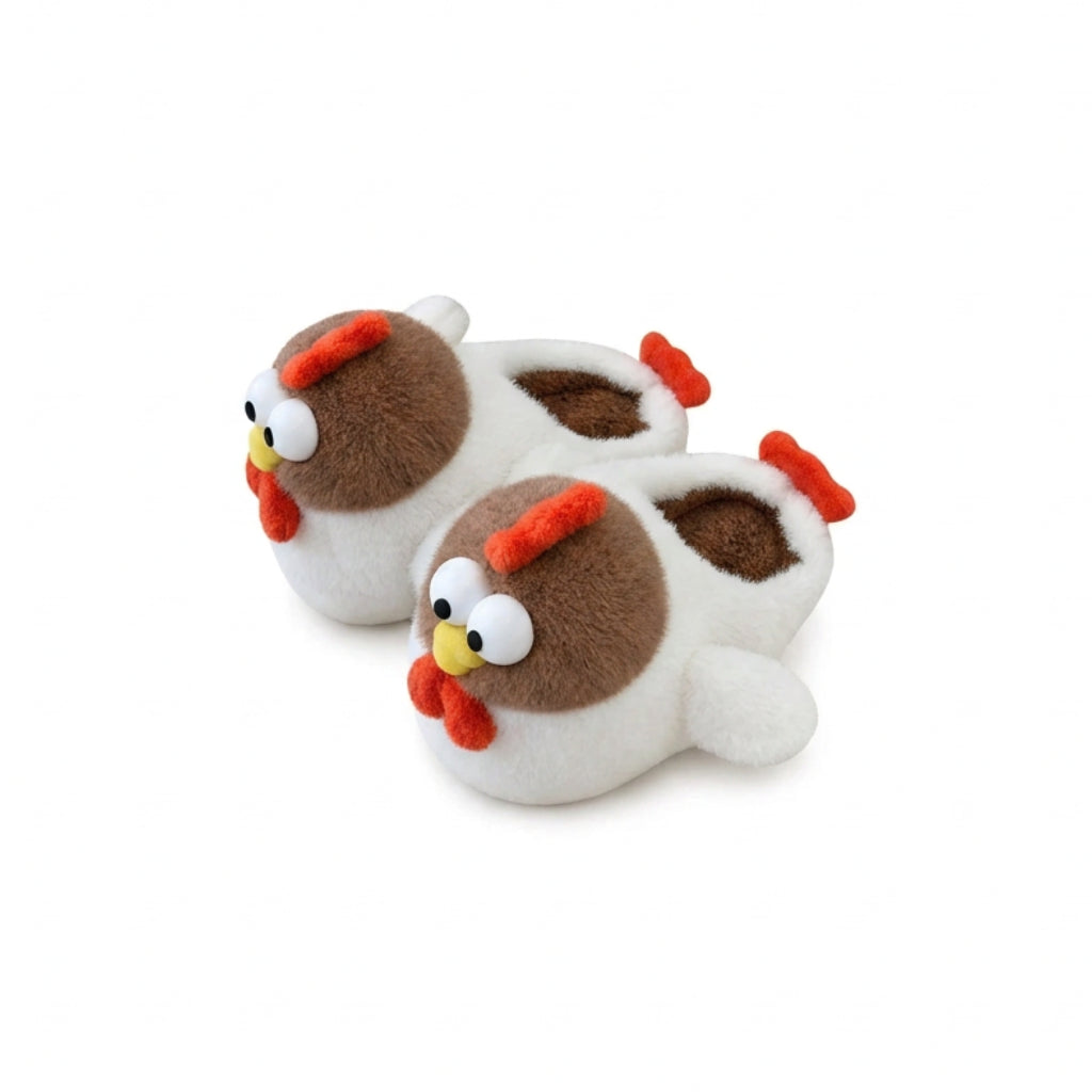 Chaussons Rigolos Poule pour Femme Bochausson vue trois-quarts de la paire