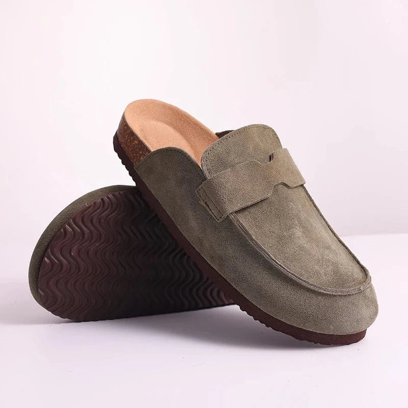 Chaussons Sabots en Cuir pour Femme Kaki / 35-36