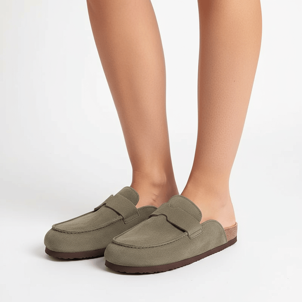 Chaussons Sabots en Cuir pour Femme Kaki / 35-36