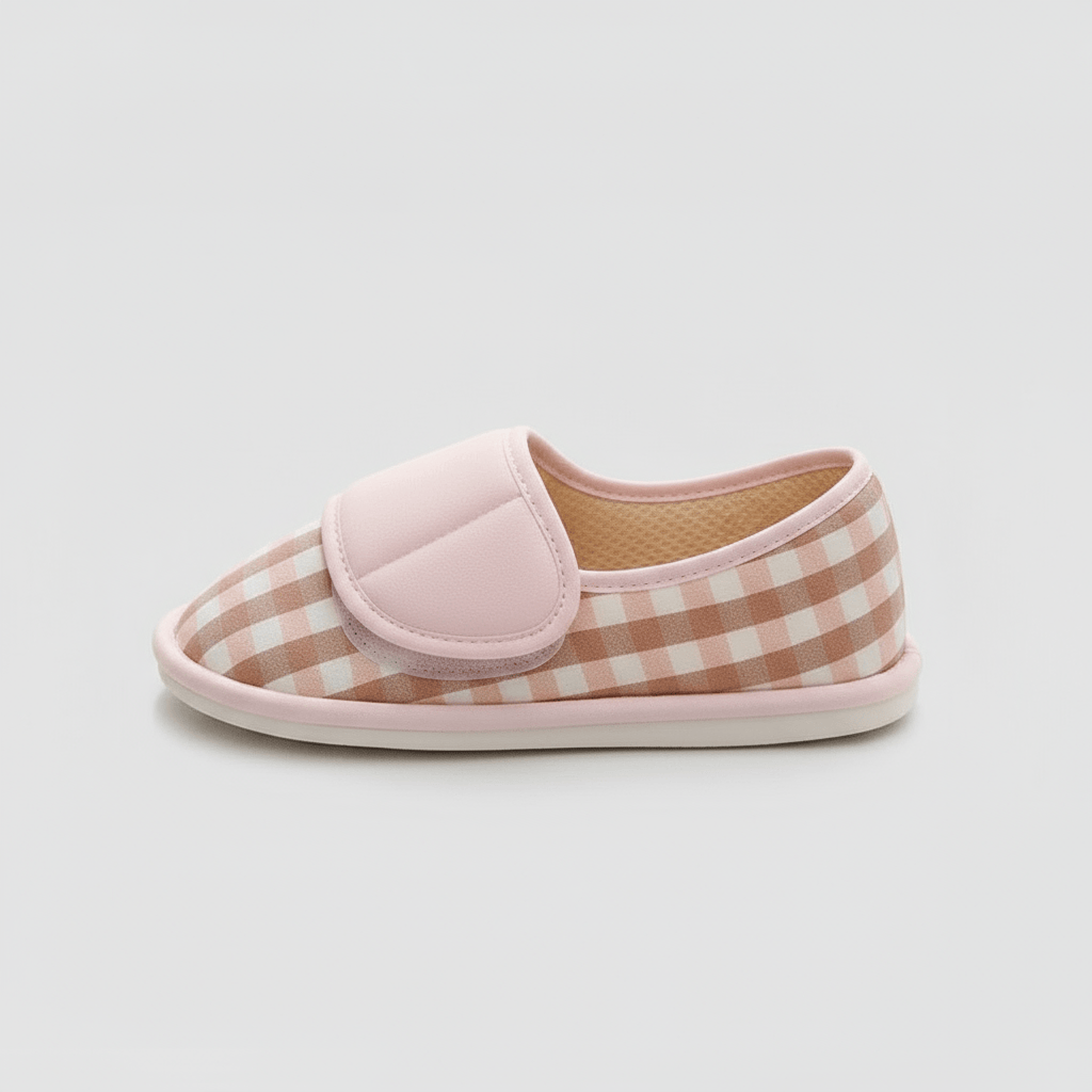 Chaussons à Scratch Vichy pour Femme Framboise / 35-36