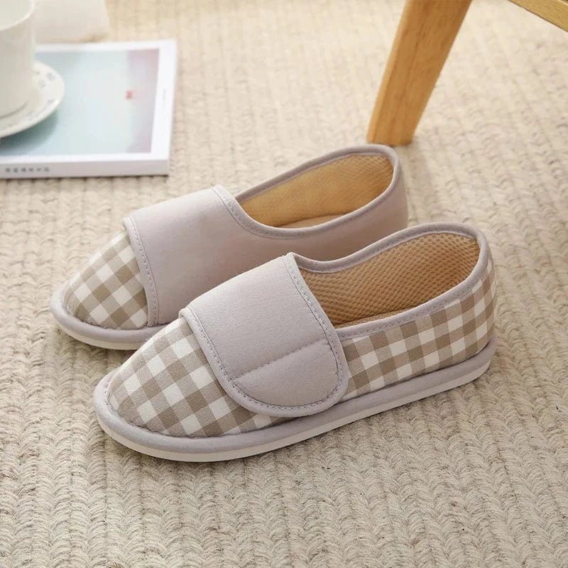 Chaussons à Scratch Vichy pour Femme Gris foncé / 35-36