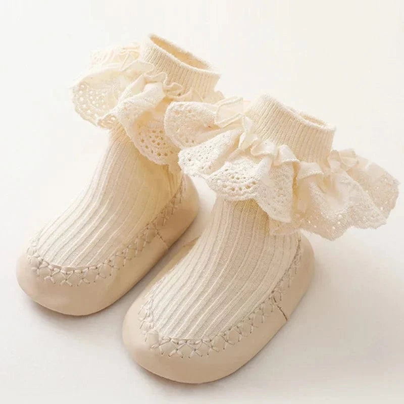 Chaussons à Volants pour Bébé Fille Beige / 0-6 mois