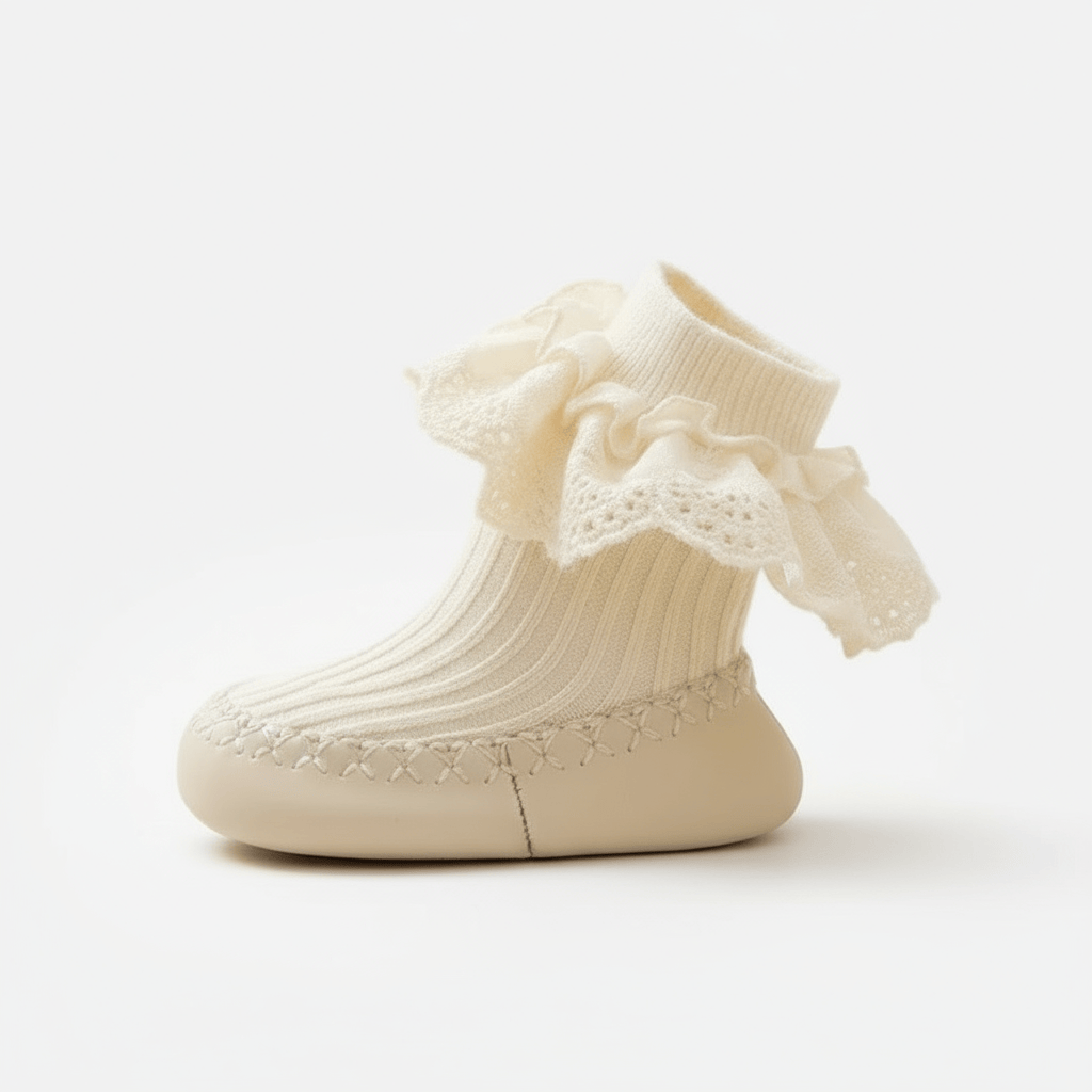 Chaussons à Volants pour Bébé Fille Beige / 0-6 mois