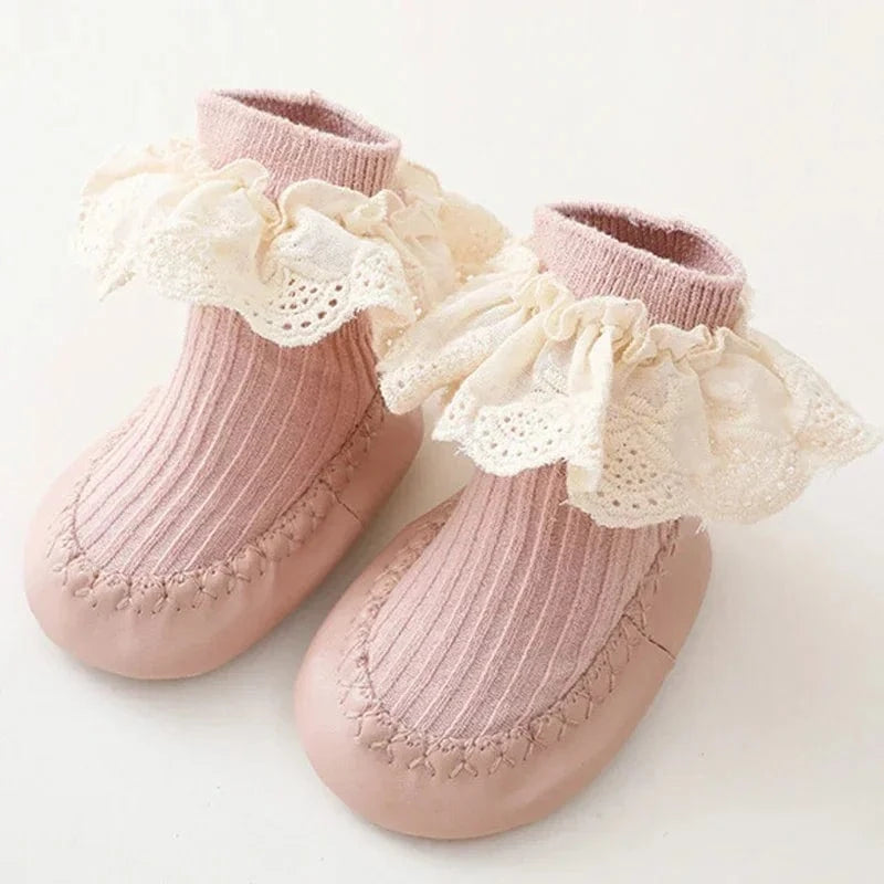 Chaussons à Volants pour Bébé Fille Rose / 0-6 mois