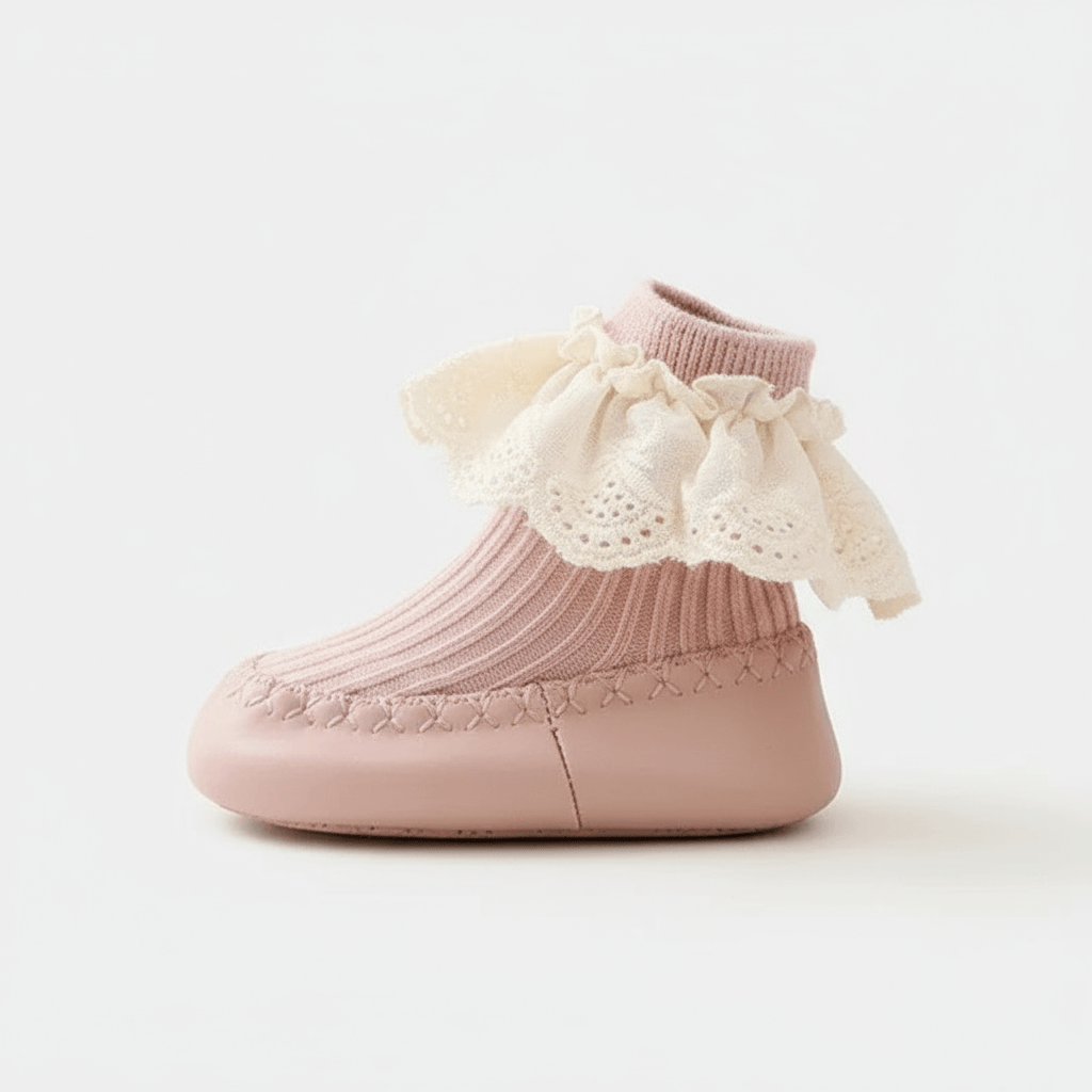 Chaussons à Volants pour Bébé Fille Rose / 0-6 mois