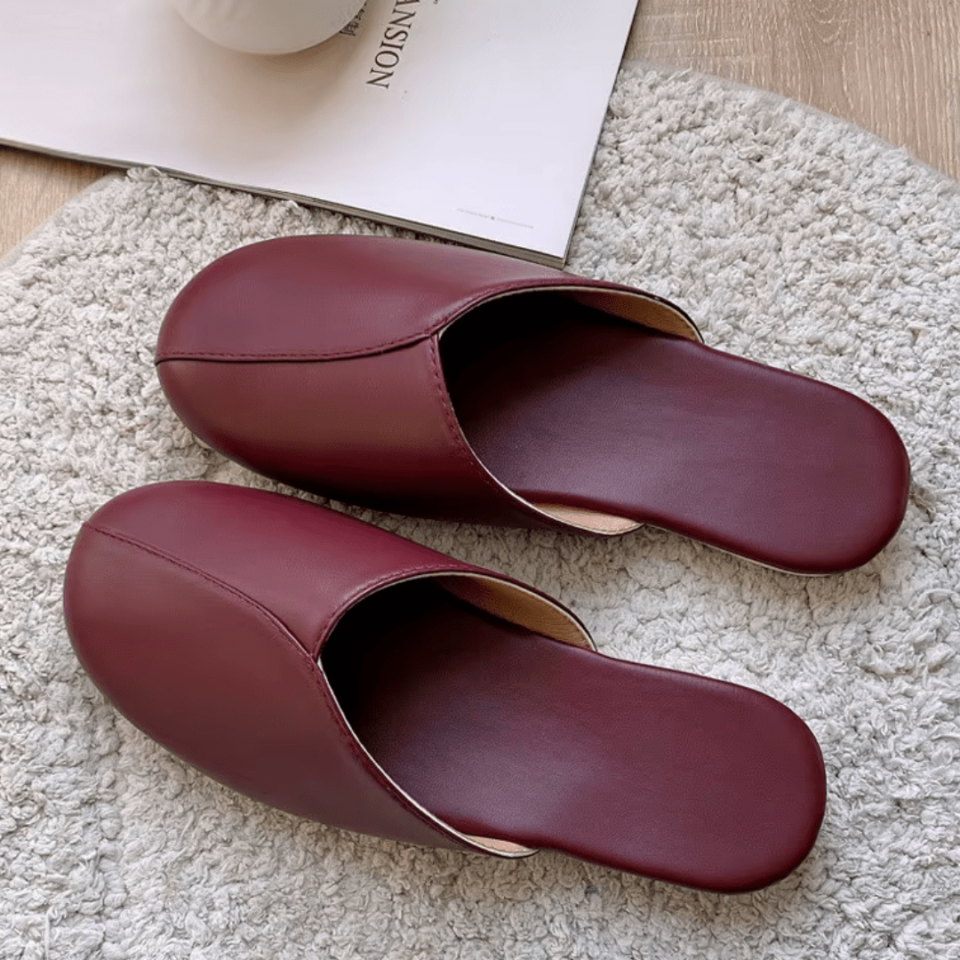 Chaussons Aspect Cuir Souple pour Femme Bordeaux / 35-36