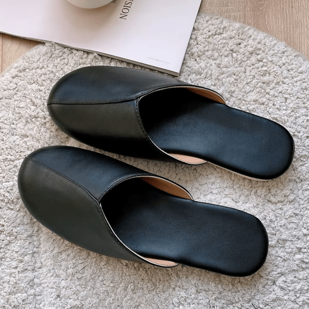 Chaussons Aspect Cuir Souple pour Femme Noir / 35-36
