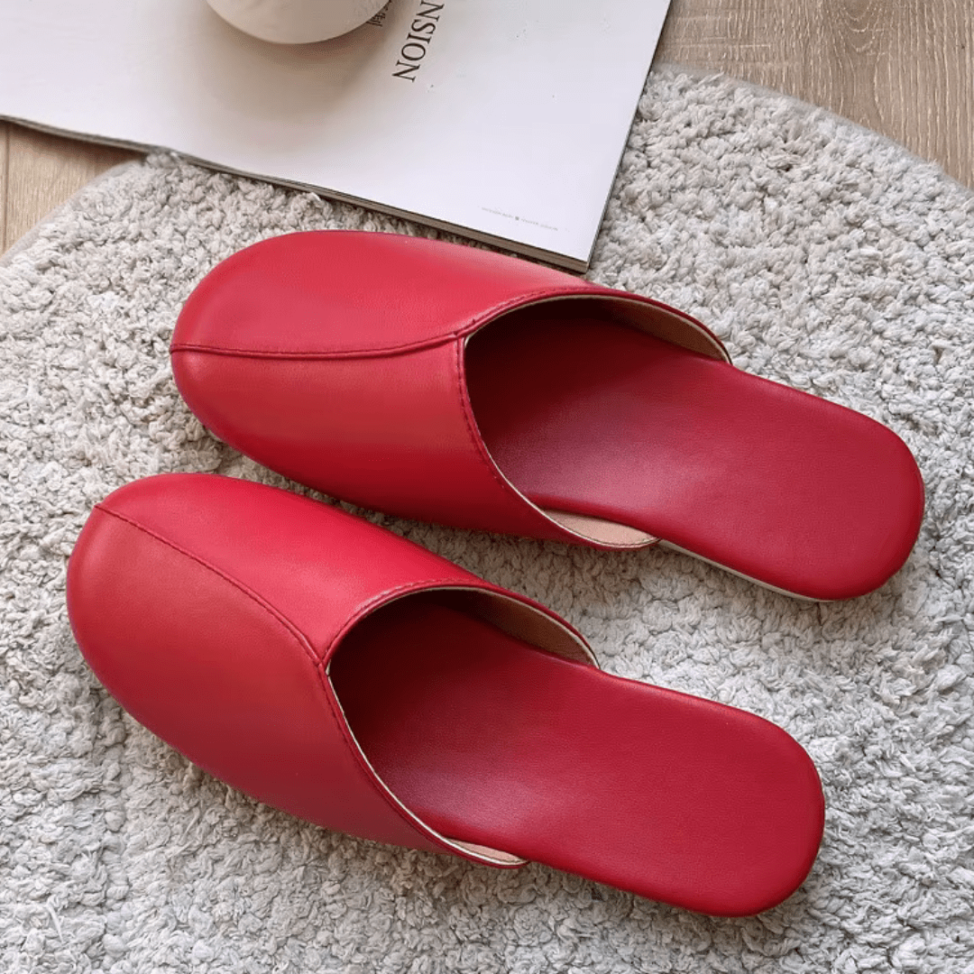 Chaussons Aspect Cuir Souple pour Femme Rouge / 35-36