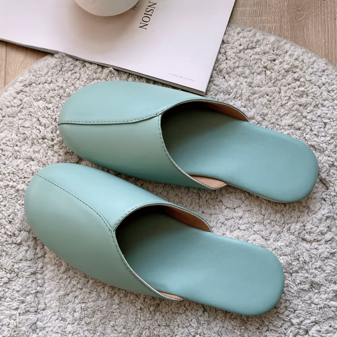 Chaussons Aspect Cuir Souple pour Femme Vert d'eau / 35-36