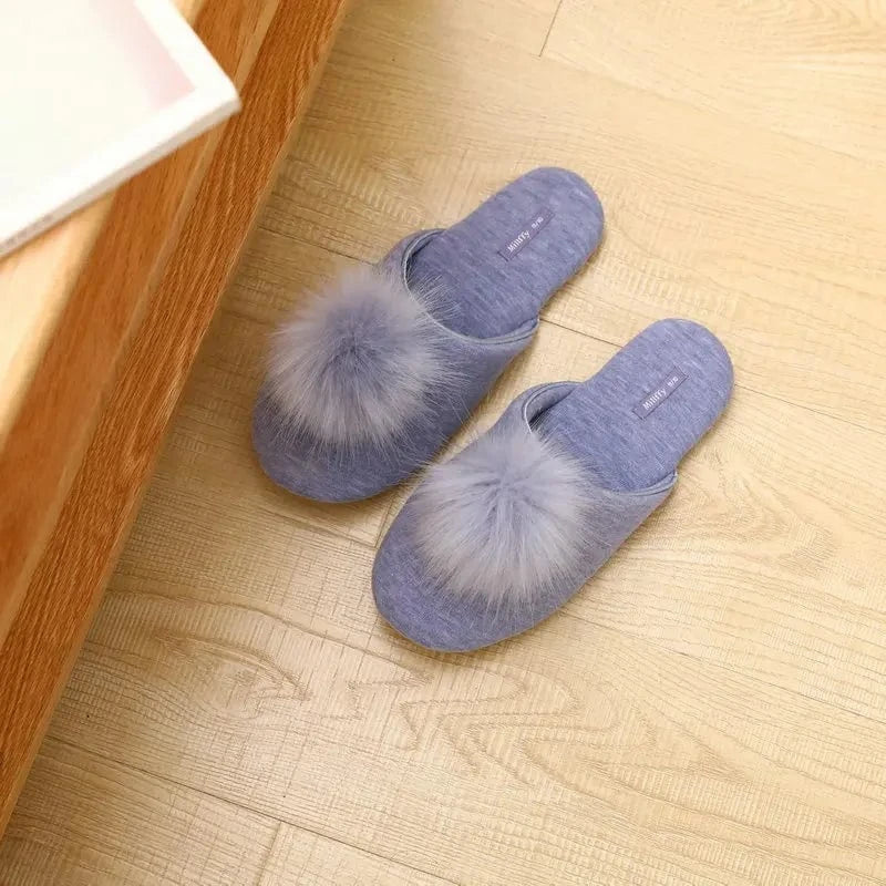 Chaussons avec Pompons en Fourrure