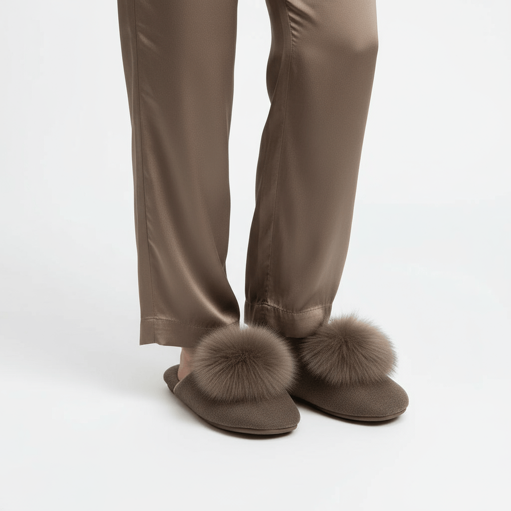 Chaussons avec Pompons en Fourrure