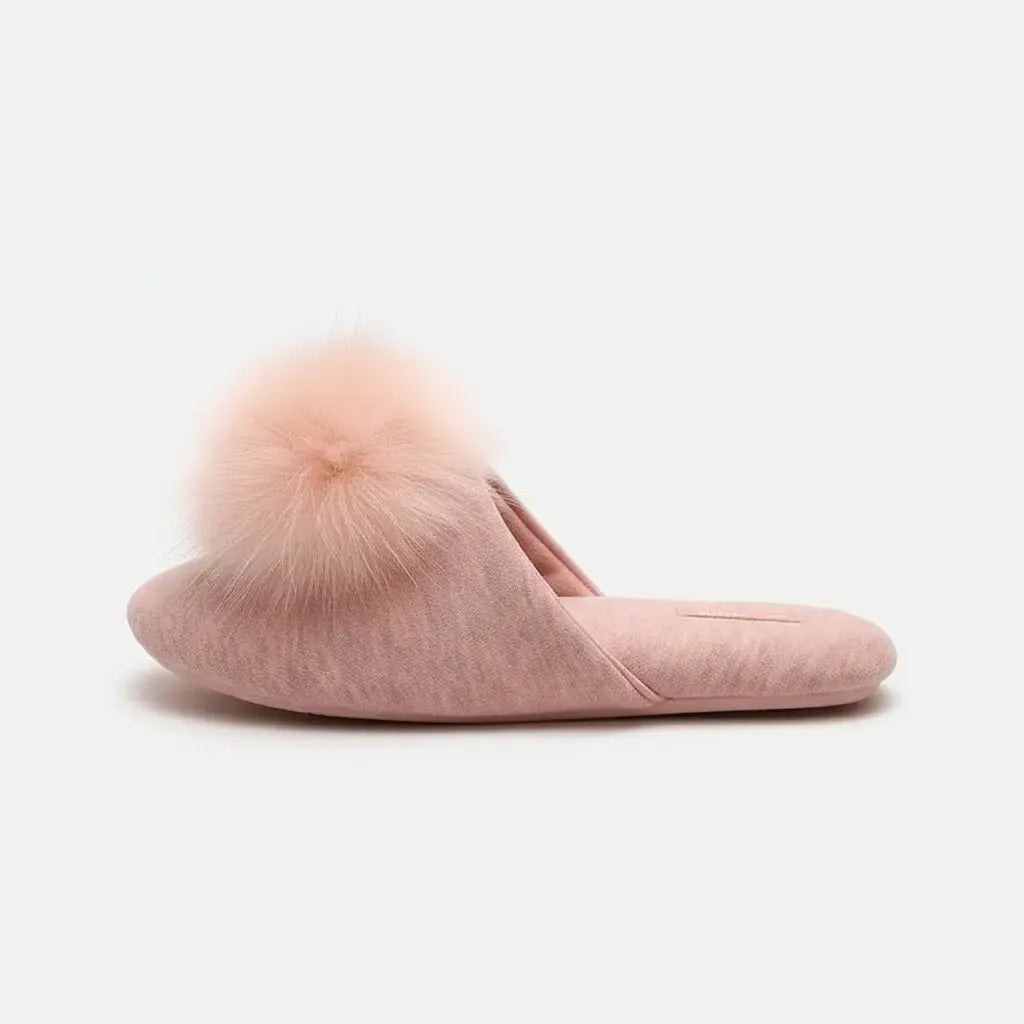 Chaussons avec Pompons en Fourrure