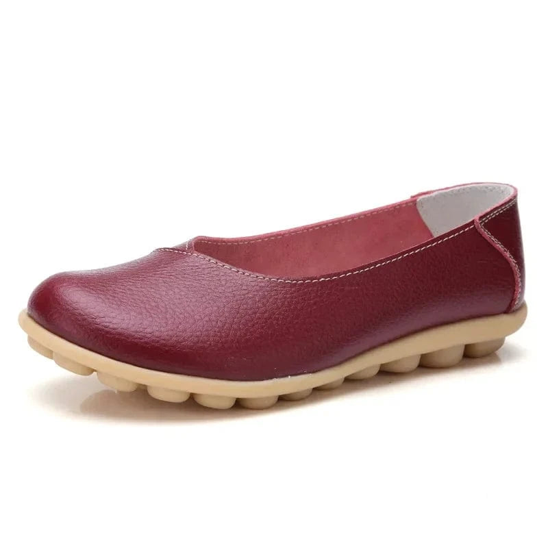 Chaussons Ballerines en Cuir pour Femme Bordeaux / 34-35