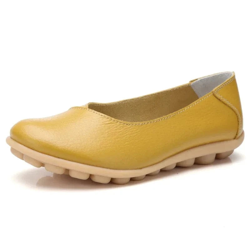 Chaussons Ballerines en Cuir pour Femme Jaune moutarde / 34-35