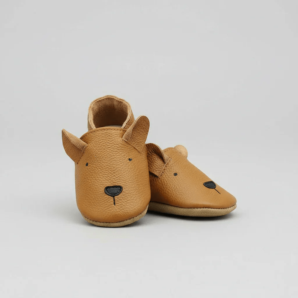 Chaussons Bébé en Cuir Antidérapants Chien