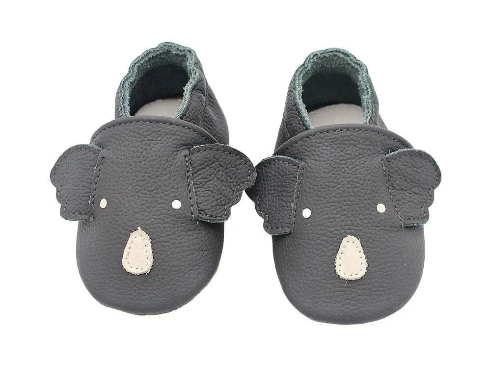 Chaussons Bébé en Cuir Antidérapants Gris / 0-6 mois