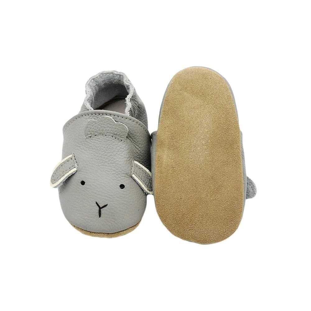 Chaussons Bébé en Cuir Antidérapants Gris / 0-6 mois