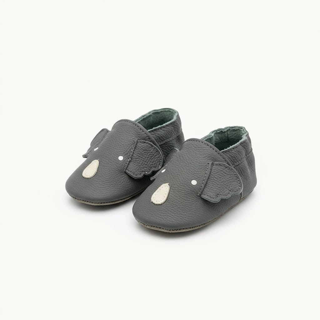 Chaussons Bébé en Cuir Antidérapants Gris / 0-6 mois