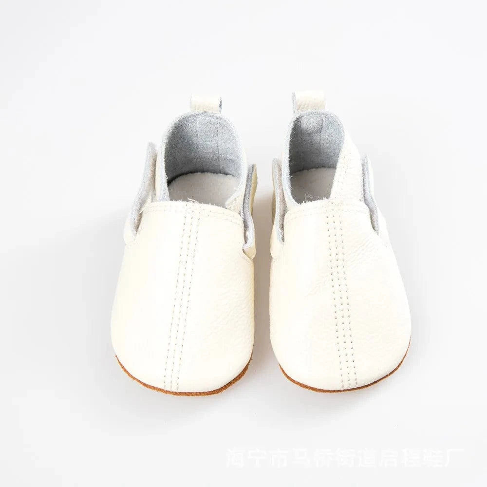 Chaussons en Cuir à Scratch pour Bébé Blanc / 0-6 mois