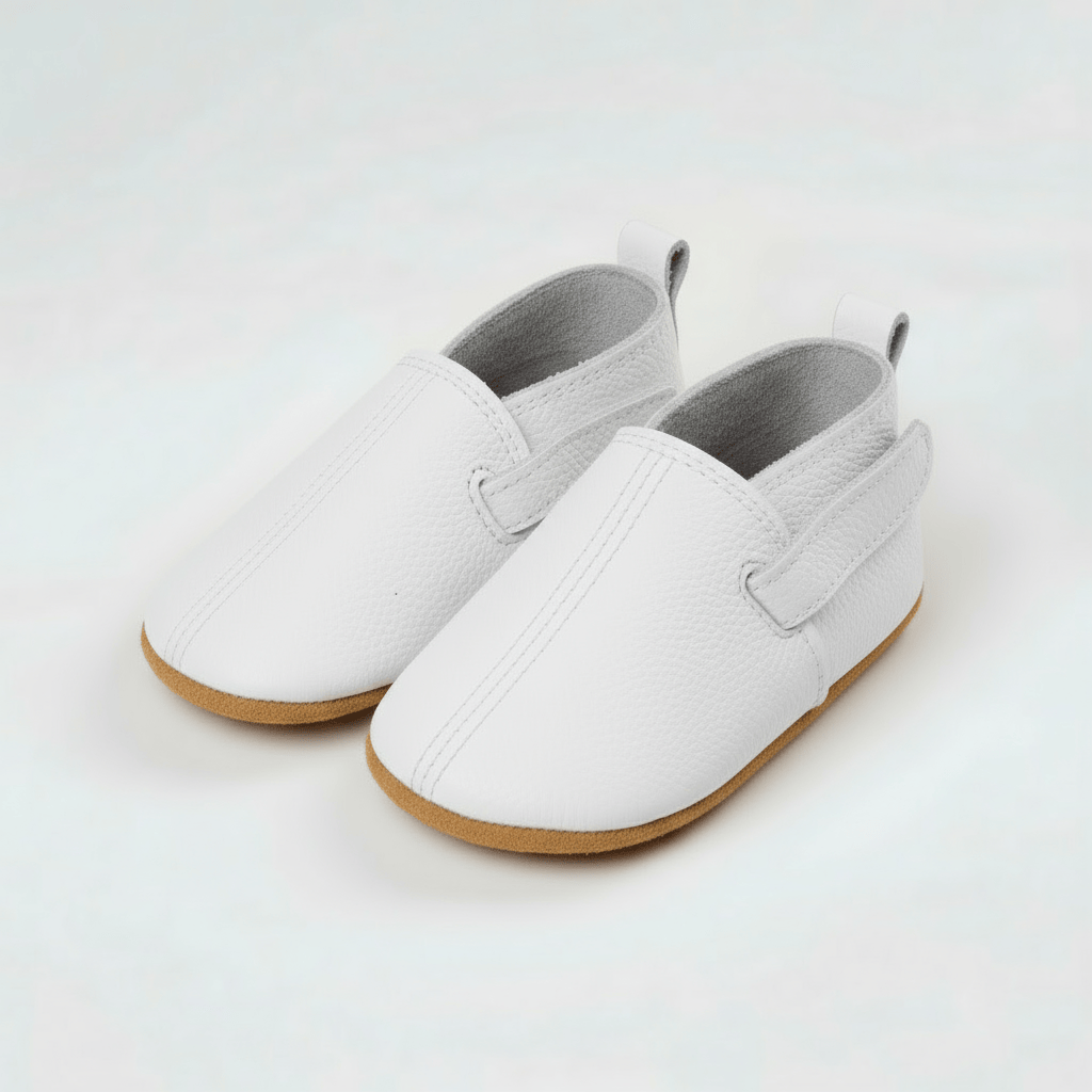 Chaussons en Cuir à Scratch pour Bébé Blanc / 0-6 mois
