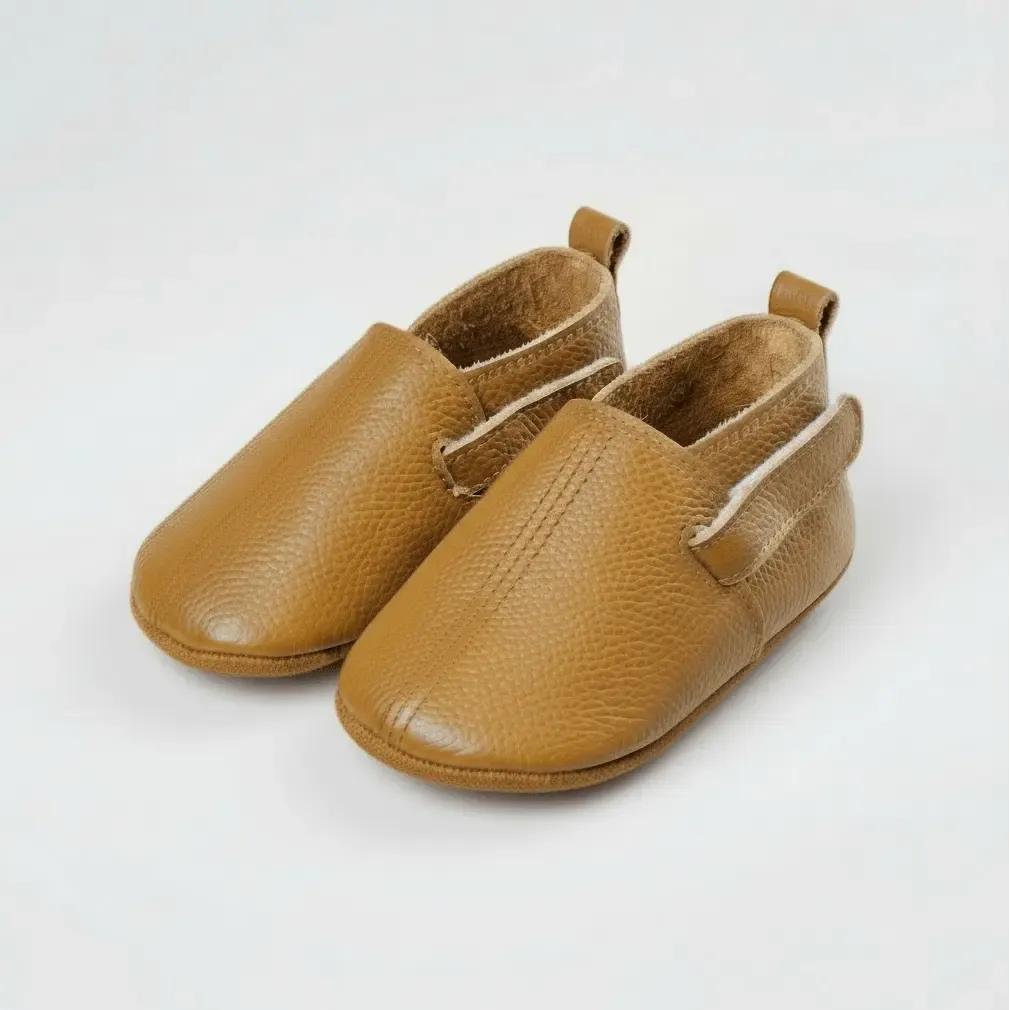 Chaussons en Cuir à Scratch pour Bébé Camel / 0-6 mois