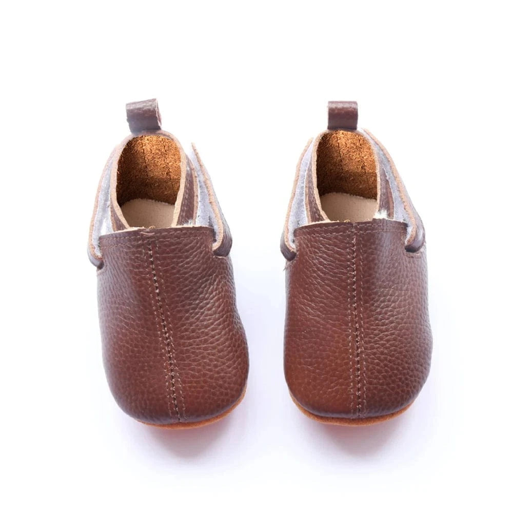 Chaussons en Cuir à Scratch pour Bébé Marron / 0-6 mois