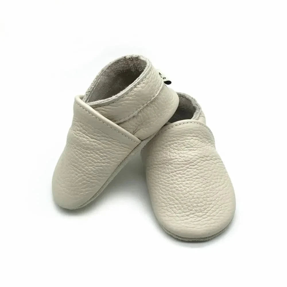 Chaussons Bébé en Cuir Souple Beige / 0-6 mois ( 17-18 )