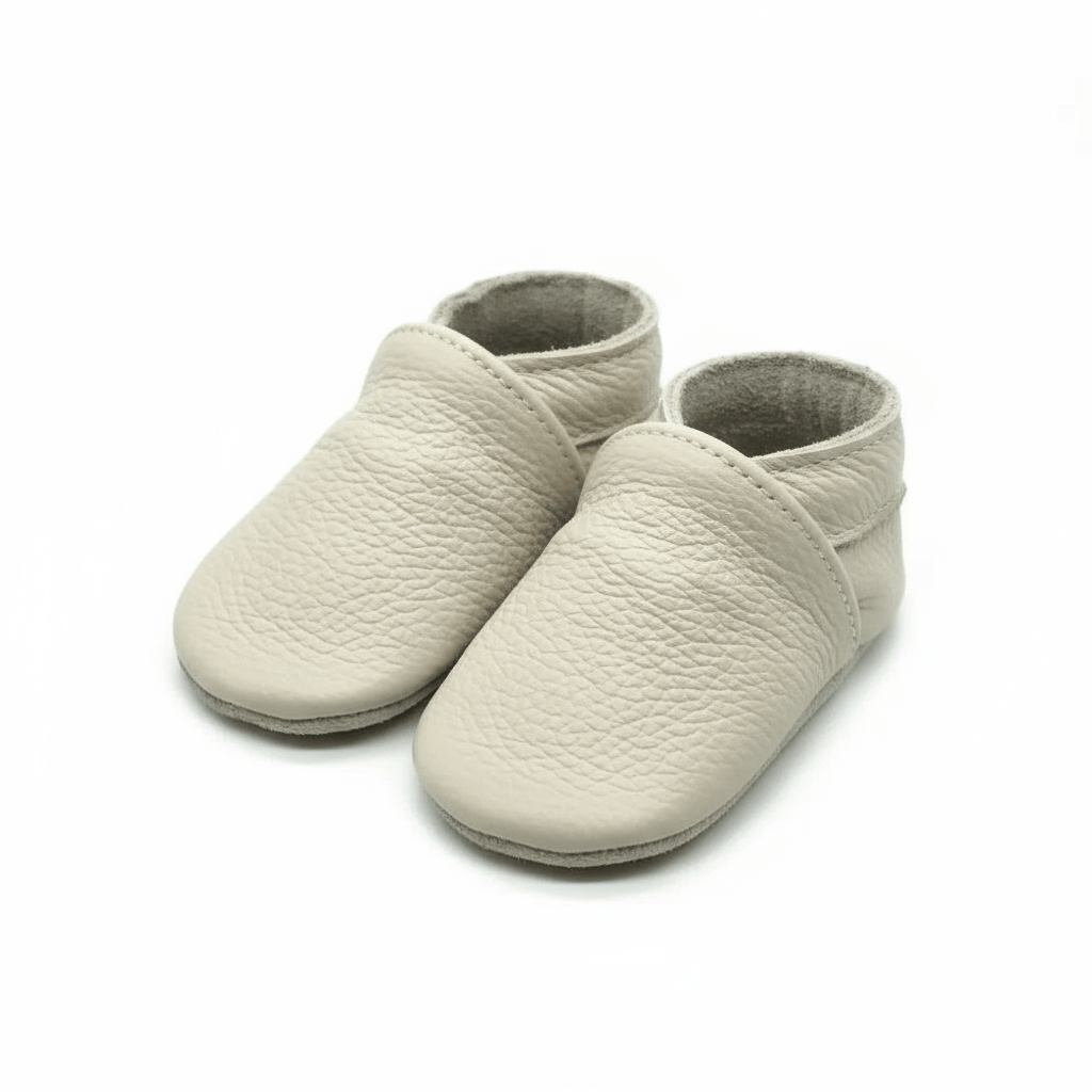 Chaussons Bébé en Cuir Souple Beige / 0-6 mois ( 17-18 )